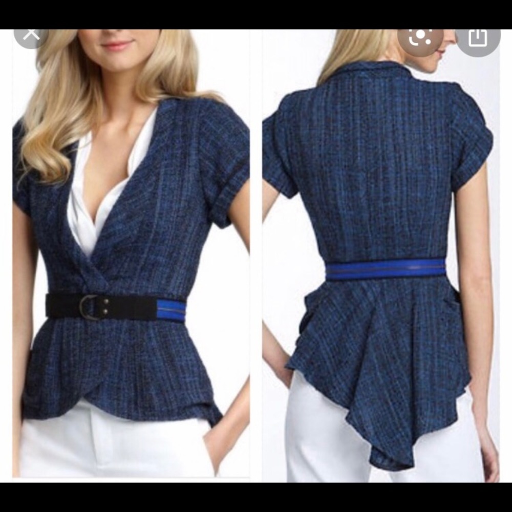 Nanette Lepore Sz 4 blue black tweed jacket
